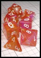 Dice : Dice - Dice Sets - Unknown Clear with Orange and Pink Swirl and White Numerals - JA Collection Apr 2024